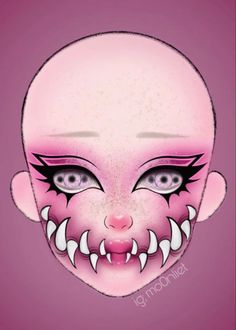 Halloween Face Paint Makeup, Makeup Looks With Face Paint, Halloween Face Charts Makeup Ideas, Halloween Creative Makeup, Halloween Makeup Face Charts, Face Paint Makeup Ideas, Cool Makeup Looks Creative Halloween, 2d Makeup, Artistic Makeup Creative