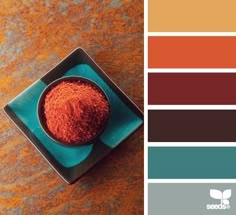 the color scheme is orange, brown, and teal with an assortment of colors