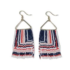 Paige Ascending Blocks Beaded Fringe Earrings St. Tropez Block Fringe, Bath Clothes, Hand Embroidered Pillows, Mens Soap, Beaded Fringe Earrings, Human Hands, Alloy Earrings, Bohemian Design, Craft Accessories