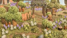 a painting of a garden with flowers and animals