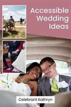 a wedding photo collage with the words accessible wedding ideas written on it and photos