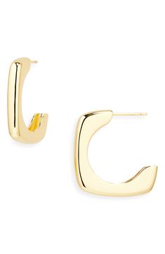 Perfect for everyday wear, these rounded square hoop earrings boast a polished finish for elegant shine. 25mm hoop diameter; 4mm width Post back Goldtone plate Imported Kids Uggs, Clutch Pouch, How To Make Shoes, Fall Accessories, Cold Weather Accessories, Keep Jewelry, Girls Accessories, Baby Girl Gifts, Watch Design