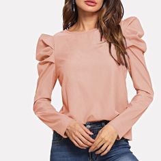 This Blouse Has Never Been Worn! Puff Sleeves Are So In. This Pink Blouse Makes Your Outfit Look Cute And Really Trendy. Perfect Condition. Size Medium Mutton Sleeve Top, Mutton Sleeve, Sewing Blouses, Leg Of Mutton Sleeve, Dresses By Pattern, Fashion Tops Blouse, 2017 Fashion Trends, Plain Tops, Puff Sleeve Blouse