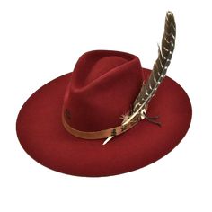 Style number: CWTEPE-493682. Burgundy felt hat. Brown hat band with concho. Heat branded on front. 3 3/4 inch brim. Made in the USA. Charlie 1 Horse Hat, Burgundy Hat, Tee Pee, Brown Hat, Kids Belt, Feather Decor, Brown Hats, Toddler Boots, Western Hats