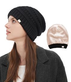 PRICES MAY VARY. Premium Quality from Hat Hut: The outer of our beanie is made of 100% premium, AZO free arcylic; The lining is 100% silky satin, which is of superior quality, softer and smoother. The chunky cable knit of the winter hat is thick enough for winter, ensures your head covered well and insulated from the cold. Hair-Friendly Satin Lined Beanie: Why does your hair get dry and frizzy in winter? It is because of the dry wind, sun and cold, they damage our hair when we go outside. Our sa Satin Lined Beanie, Cold Hair, Quick Fashion, Chunky Hat, All Hairstyles, Women's Beanie, Slouchy Beanie, Knit Cap, Big Hair