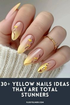 Yellow Oval Nails Designs, Summer Yellow Nail Designs, Tastemade Dessert, Yellow Flower Nails, Yellow Nails Acrylic, Yellow Nail Art Designs, Yellow Summer Nails, Yellow Nail Designs, Yellow French