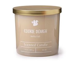 a cookie dough scented candle in a glass container