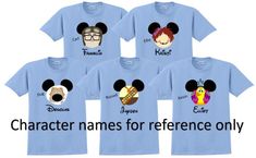 mickey mouse and friends family shirts with names for each child's name on them