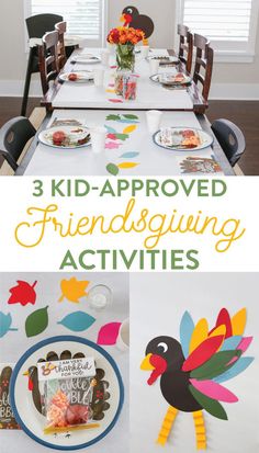 kids's thanksgiving dinner table with turkey plates and place settings