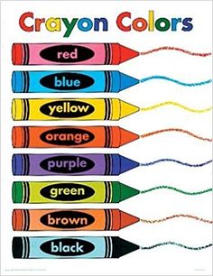 crayon colors with the words red, yellow, orange and green