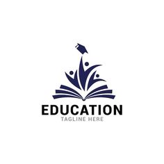 the education logo with an open book and a graduation cap on it's head