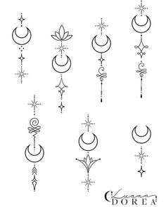 an image of different moon and stars tattoo designs