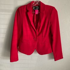 Ambiance Red Blazer Nwt Size Small (See Photos For Measurements & Materials) Red Fitted Trendy Blazer, Trendy Fitted Red Blazer, Fitted Red Trendy Blazer, Red Blazer, Suit Jackets, Blazer Suit, Suit Jacket, Jackets For Women, Jackets & Coats