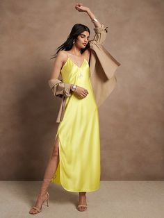 Dreamer Silk Dress | Banana Republic Ruffle Long Dress, Empire Waist Maxi Dress, Yellow Maxi Dress, Paisley Maxi Dress, Silk Maxi, Maxi Slip Dress, Silk Slip Dress, Pleated Maxi Dress, Maxi Dress Cotton