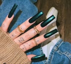 Emerald Nails, Neon Green Nails, Green Acrylic Nails, Teal Nails, Orange Nails