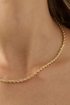 Laurel Canyon 18-Inch Gold Rope Chain Necklace - ShopPromesa Braided Chain Necklace, Gold Rope Chain Women, Wishlist Moodboard, Gold Chain Designs For Women, Chain Designs Gold, Rope Chain Necklace Gold, Gold Neckles, Gold Chain Women, Gold Rope Necklace