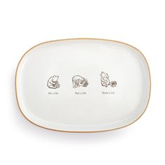 a white plate with three bears on it and the words eat, sleep, and be