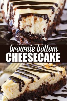 this brownie bottom cheesecake is loaded with chocolate and vanilla