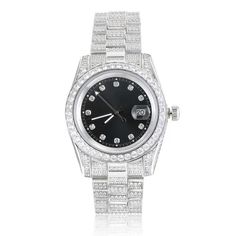 THE ICE CUBE® - Iced Out Diamond Presidential Watch in White Gold (Black Dial) Watches Bling Proud Black 5A VVS CZ Adjustable Hip Hop Watches, Urban Jewelry, Diamond Ice, Black Jewelry, Cz Diamond, Online Jewelry Store, Stainless Steel Jewelry, Selling Jewelry, The Ice