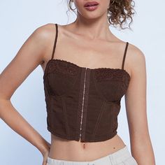 Size: Xs Brown (Color More Similar To Model) Corset With Lace-Up Back Closure Hook And Eye Front Cropped Length Fitted Adjustable Straps And Back La Hearts By Pacsun Brand New With Tags! Super Cute For Going Out And Parties Originally $35 Brown Summer Crop Top, Brown Corset, Lace Corset Top, Pacsun Tops, Lace Corset, Women Corset, Lace Tops, Corset Top, Square Neckline