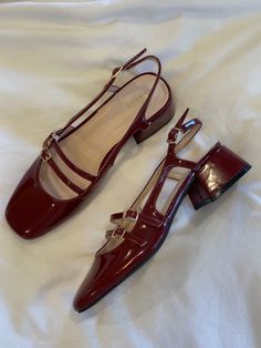 Aesthetic Block Heels, Sunday Shoes Heels, Red Ballet Heels, Sunday Shoes, 2025 Wardrobe, Corporate Girly, Red Mary Jane Shoes, Girly Heels, Grandma Aesthetic