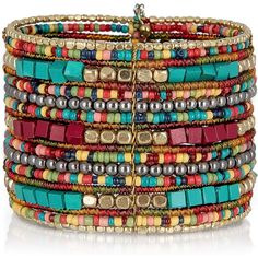 Bohemian Gypsy Soul Statement Bracelet: This 1.9-Inch Cuff Bracelet Is Meticulously Handcrafted Using A Variety Of Beads, Featuring A Captivating Blend Of Colors, Including Teal/Red Wood Cube Beads, Glass, And Metal Beads (Iron Metal 60% / Glass 30% / Mango Wood 10%). Handcrafted Elegance: Designed To Emulate Stacked Bracelets, This Unique Piece Showcases Ornate Beading And Exotic Materials That Make It Stand Out. Each Bracelet Is A One-Of-A-Kind Creation, With No Two Being Exactly Alike. Perfec Boho Bangle Bracelets, Wrap Armband, Moda Hippie, Boho Bangle, Womens Cuff Bracelets, Beaded Cuff Bracelet, Bohemian Bracelets, Beaded Cuff, Outfit Trends