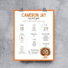 Commemorate your little one's first year with this turkey-themed milestone poster! Perfect for fall birthdays, this poster beautifully showcases favorite foods, first words, and more. 🦃🍁 #ThanksgivingBaby #BabyMilestoneChart #FirstBirthdayIdeas Baby Milestone Chart, Turkey Theme, Milestone Chart, I Love Mommy, Thanksgiving Baby, Happy Song, Baby Memory Book