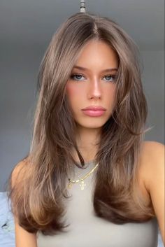 Hair Cute Ideas Girl, Hair Color Ideas 2023 Trends Brunette, Olivia Rodrigo Hair Color, Brown Hair With Face Frame Highlights, Brown Hair Light Money Piece, Medium Hair Light Layers, King Curtain Bangs, Front Framing Layers Medium Hair, Haircolors Warm Skin