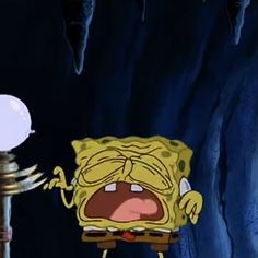 an animated spongebob character with his mouth open