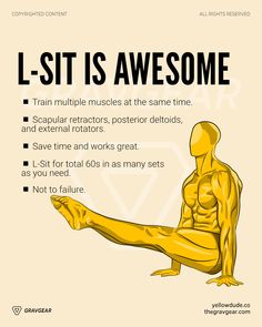 a poster with the words l - sit is awesome and an image of a man doing yoga