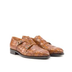 Men's Double Monk Strap Cognac Croco Print Calf Classic Elegant Style, Monk Shoes, Double Monk Strap, High End Shoes, Botas Chelsea, Crocodile Print, Shoe Tree, Shoes Collection, Crocodile Leather