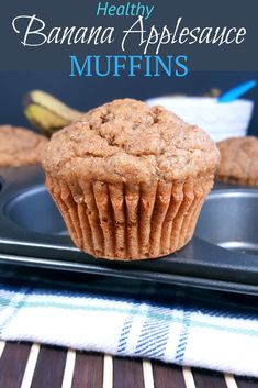 a muffin sitting on top of a metal pan