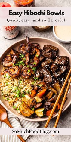 These easy Hibachi Bowls are loaded with succulent shrimp, tender sirloin, fried rice, veggies, and creamy hibachi sauce. If you’re a Benihana fan, there’s no reason why you can’t make amazing hibachi from the comfort of your own home! Hibachi Bowls, Easy Hibachi, Hibachi Sauce, Hibachi Fried Rice, Hibachi Steak, Hibachi Recipes, Hibachi Chicken, Steak And Rice, Yum Yum Sauce