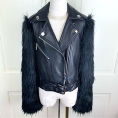 New! Michael Michael Kors Fall 2017 Faux Fur Leather Moto Jacket Size M $795 New With Tags! 100% Authentic Guaranteed! Color: Black Size: M Details: This Is A Stunning Michael Michael Kors Faux Fur Leather Moto Jacket. Crafted From High-Quality Leather, This Short Length Jacket Features Long Sleeves With Zip Closures, Making It Perfect For Travel, Casual Outings, And Parties. The Faux Fur And Faux Leather Sleeves Add A Touch Of Elegance To The Jacket, While The Zipper Closure Gives It A Classic Moto Look. Its Black Color And Solid Pattern Make It An Ideal Choice For Any Season; Be It Fall, Winter, Or Spring.This Jacket Is Available In A Regular Fit For Size M, And Its Garment Care Requ Michael Kors Fall, Leather Sleeves, Leather Sleeve, Leather Moto, Leather Moto Jacket, Fall 2017, Wide Sleeves, Michael Kors Black, Moto Jacket