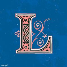 the letter l is decorated with intricate designs