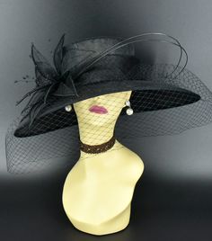 ✿*.Key Features.*✿ Sinamay petal flower with matching color beads and two quills, wide brim cover veil, very beautiful. Great for Kentucky derby, weddings, church, Easter, Royal Ascot, horse races, cocktails, tea party, or any hat wearing occasion. Hat base size: From front to back: 15.5" (39.5 cm) From left to right: 17.5" (44.5 cm) Wide brim Appr: 4-6" Head girth: 22.5"(57cm), adjustable string inside to make smaller to fit your head.   If you want other colors in this style, just search the s Fancy Hats Classy, Hat Veil, Church Lady Hats, Formal Hat, Hat Tea Party, Sinamay Hat, Easter Hat, Tee Party, Horse Races