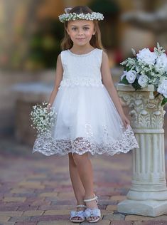 Your little princess will be the center of attention in this stunning, detailed dress! With exquisite 3D roses, pearls, and embroidery, this piece is perfect for a special occasion like Easter where she'll want to shine and radiate elegance! For a fuller skirt, add a petticoat underneath (sold separately). Perfect for Communion, weddings, pageants, birthday parties, dances, photos, and other celebrations Lined with soft fabric for extra comfort for all-day play, even after formal events. Available in sizes 2T-14Y for infants, toddlers, and girls // First Communion Princess Dress With Floral Applique, Elegant Lace First Communion Dress With Floral Applique, Elegant Pageant Dress With Floral Applique, Sleeveless Floral Applique First Communion Dress, Sleeveless Floral Applique Dress For Baptism, Spring First Communion Dress With Lace Bodice For Pageant, First Communion Dress With Lace Bodice For Spring Pageant, Princess Style Floral Applique Dress For First Communion, Princess Style Dress With Floral Applique For First Communion