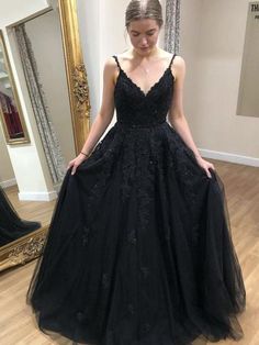 A Line V Neck Black Lace Prom Dresses Black V Neck Lace Formal Evening Dresses For Women,GD165 on Storenvy Black Lace Formal Dress, Black Lace Prom Dress, Lace Prom Dresses, Prom Dresses Black, Spaghetti Strap Prom Dress, Lace Formal Dress, Long Sleeve Gown, A Line Prom Dresses, Black Evening Dresses