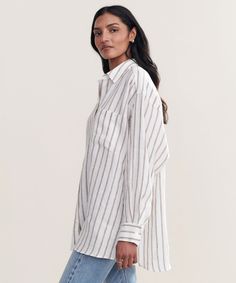 Linen Relaxed Oversized Shirt Taupe StripeThe summertime version of our favorite button-up—the Linen Relaxed Oversized Shirt is designed beach days, date nights, and everything in between. 100% linen. Made in TurkeyOversized button-up shirt with a generous fit to provide a relaxed look and feel. Oversized Relaxed Shirt For Vacation, Oversized Summer Shirt For Daywear, Relaxed Collared Shirt For Daywear, Effortless Relaxed Fit Beach Shirt, Oversized Summer Button-up Blouse, Oversized Summer Blouse For Daywear, Summer Linen Shirt In Neutral Color, Neutral Linen Summer Shirt, Oversized Relaxed Blouse For Vacation