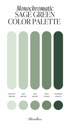 the color scheme for sage green is shown in three different shades, including dark green and light