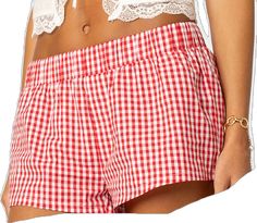 Red Pajama Shorts For Summer Pajama Party, Gingham Pajama Shorts For Loungewear, Red Cotton Summer Pajama Shorts, Gingham Pajama Shorts With Elastic Waistband For Summer, Boxer Shorts, Pacsun, Gingham, Collage, Pins