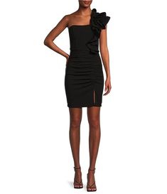 Honey and Rosie One-Shoulder Ruffle Strap Shirred Side Slit Dress | Dillard's Dillard's, Clothing Accessories, One Shoulder, Latest Trends, Honey, Clothes