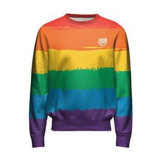 Multicolor Tops For Pride Streetwear, Multicolor Tops For Streetwear During Pride, Multicolor Tops For Streetwear And Pride, Multicolor Crew Neck Sweatshirt For Streetwear, Rainbow Print Tops For Pride, Multicolor Graphic Print Long Sleeve Top, Sporty Multicolor Crew Neck Sweatshirt, Sporty Multicolor Cotton Sweatshirt, Multicolor Cotton Tops For Sports Events