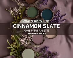 Color of the Year 2025 CINNAMON SLATE Benjamin Moore Home Color Palette, Whole House Paint Scheme, Plum Brown Interior Paint Palette Bm 2025 - Etsy UK Behr Home Color Schemes, Woman Bedroom Paint Colors, Earth Tone Wall Paint Colors, Thistle Paint Color, Tulsa Twilight Benjamin Moore, Bewitched Paint Color, Dutch Colonial Exterior Paint Colors, Open Concept Bold Paint Colors, Salon Suite Color Schemes