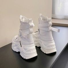 Tech Wear, Platform Boots Chunky, Boots White, Seductive Clothes, Lace Up Wedges, Sport Shoes Women