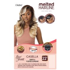 Outre Melted Hairline Glueless HD Lace Front Wig - CASELLA COLOR SHOWN: 430/PK3527, DRFF2/FUDSUND, FLAPTYPE: Lace Front WigSTYLE: WavyMATERIAL: Synthetic HairLENGTH: 22"HEAT RESISTANT: YesDYE/BLEACH/PERM: Soft HD Transparent Lace Completely Pre-Plucked Hairline and Sideburns Pre-Attached Wide Elastic Band for a Secure Fit Natural Baby Hairs Glueless Redesigned Comfort Fit Ear Contour Wavy long style with bang Invisible Lace, Remy Hair Weave, Baby Hairs, 360 Lace Wig, Human Braiding Hair, Half Wigs, Human Hair Lace Wigs, Full Wigs, Natural Baby