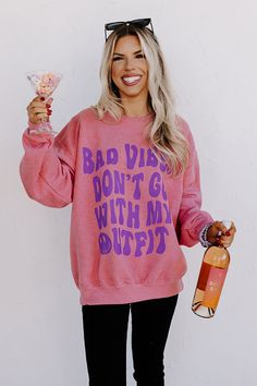 Bad Vibes Graphic Sweatshirt Bad Vibes, Funny Shirts Women, Loose Sleeves, Relaxed Jeans, Funny Shirt, Summer Clothes, Cricut Ideas, Shirt Ideas, Cricut Crafts