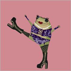 Literally just a frank n furter frog :) Frog From Frog And Toad, Maybell Eequay Frog, Personified Animals, Funny Frog Pictures, Maybell Eequay, Cowboy Boots Drawing, Frog Fashion, Cyanotype Ideas, Frog Bathroom