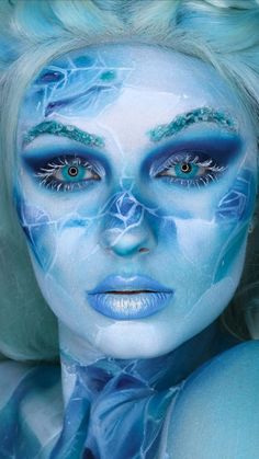 Frostbite Makeup Halloween, Water Costume Ideas, Ocean Makeup Looks, Elemental Fairies, Under The Sea Makeup, Snow Queen Makeup, Ice Makeup, Ice Queen Makeup, Dragon Makeup