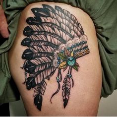 Native American Headdress Tattoo, Indian Headdress Tattoo, Indian Tattoo Design, Headdress Tattoo, Native American Tattoos, Native American Headdress, Tattoos Geometric, Indian Headdress